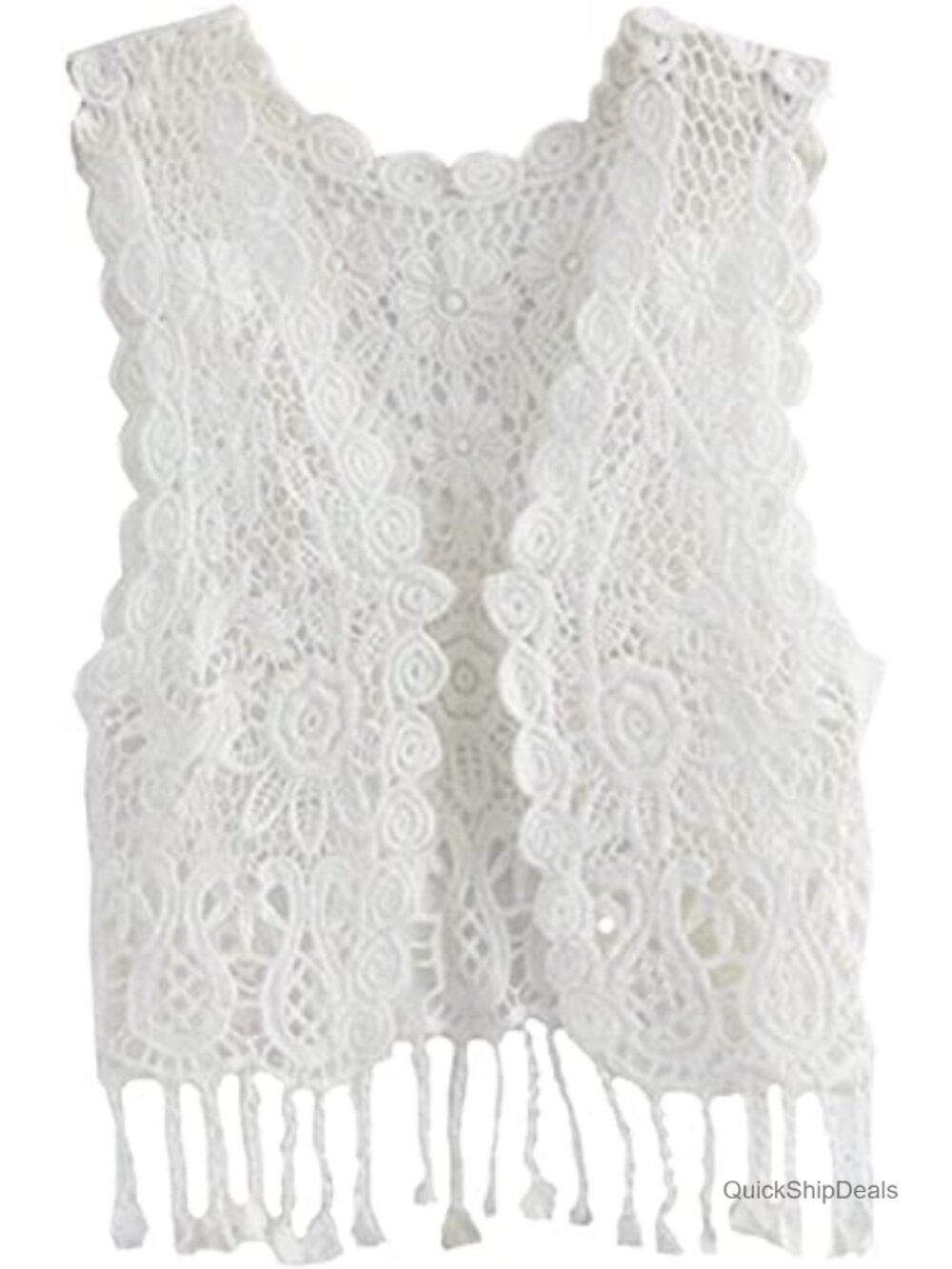 Girls Crochet Vest with Fringe Open Front Sweater Vest